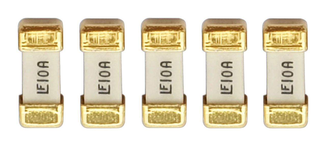 A QuinLED replacement fuse pack of five 10A 2410 SMD fuses with gold end caps